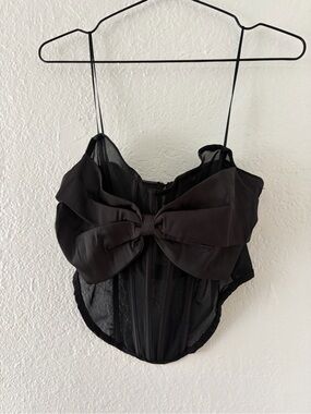 Windsor Black Bow-Front crop top